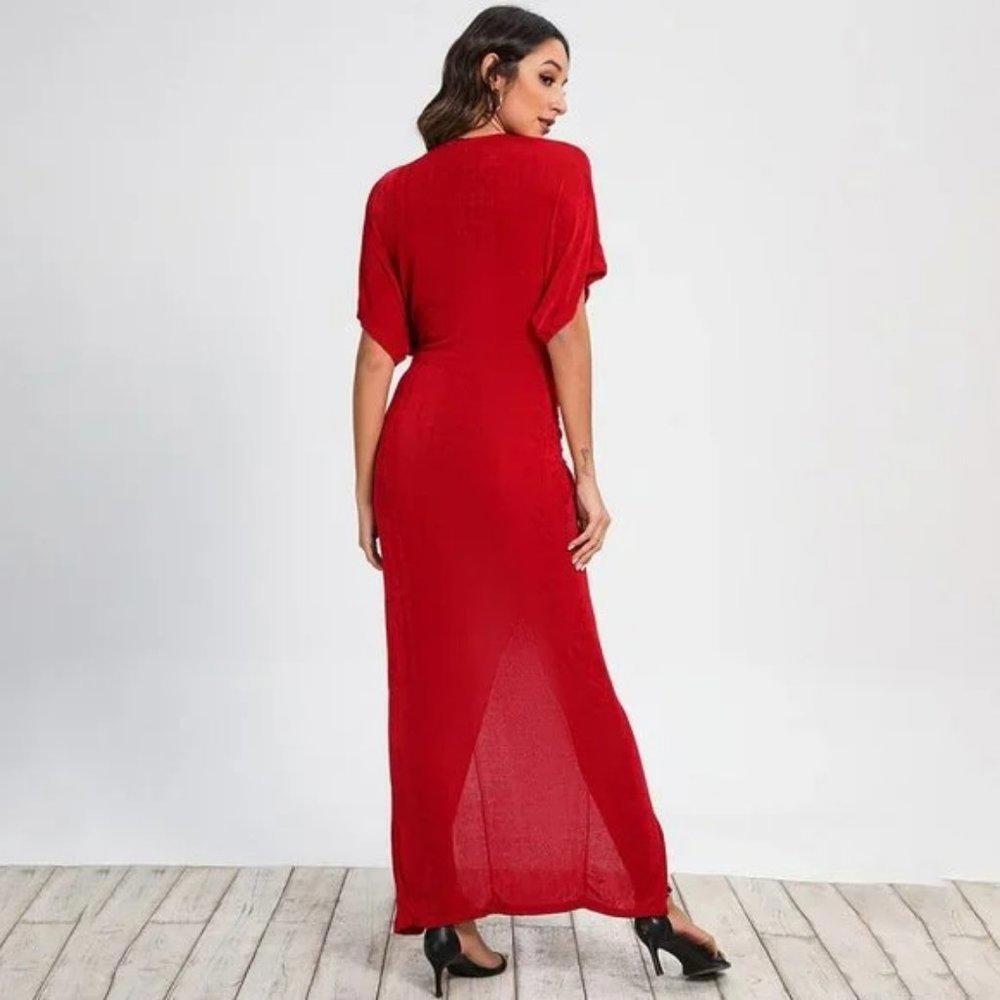 Twist Front Dolman Sleeve Slit Maxi Dress - Picture 2 of 3